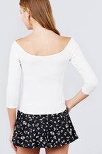 Load image into Gallery viewer, 3/4 Short Sleeve Button Down Detail Rib Knit Top
