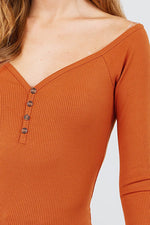 Load image into Gallery viewer, 3/4 Short Sleeve Button Down Detail Rib Knit Top
