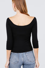 Load image into Gallery viewer, 3/4 Short Sleeve Button Down Detail Rib Knit Top
