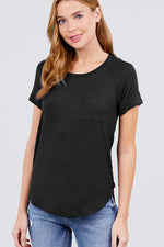 Load image into Gallery viewer, Short Raglan Sleeve Round Neck Rayon Spandex Top with Pocket
