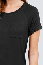 Load image into Gallery viewer, Short Raglan Sleeve Round Neck Rayon Spandex Top with Pocket
