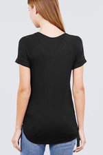 Load image into Gallery viewer, Short Raglan Sleeve Round Neck Rayon Spandex Top with Pocket
