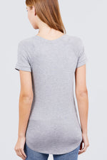 Load image into Gallery viewer, Short Raglan Sleeve Round Neck Rayon Spandex Top with Pocket
