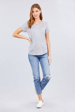 Load image into Gallery viewer, Short Raglan Sleeve Round Neck Rayon Spandex Top with Pocket
