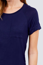 Load image into Gallery viewer, Short Raglan Sleeve Round Neck Rayon Spandex Top with Pocket
