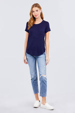 Load image into Gallery viewer, Short Raglan Sleeve Round Neck Rayon Spandex Top with Pocket
