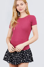 Load image into Gallery viewer, Short Sleeve Lace Trim Pointelle Knit Top
