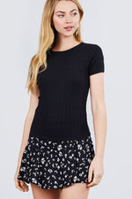 Load image into Gallery viewer, Short Sleeve Lace Trim Pointelle Knit Top
