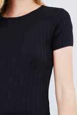 Load image into Gallery viewer, Short Sleeve Lace Trim Pointelle Knit Top
