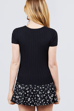 Load image into Gallery viewer, Short Sleeve Lace Trim Pointelle Knit Top
