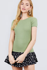 Load image into Gallery viewer, Short Sleeve Lace Trim Pointelle Knit Top
