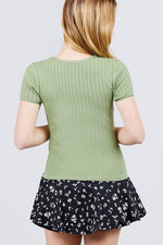 Load image into Gallery viewer, Short Sleeve Lace Trim Pointelle Knit Top
