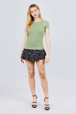 Load image into Gallery viewer, Short Sleeve Lace Trim Pointelle Knit Top
