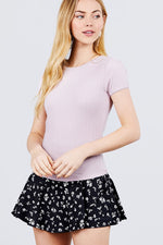 Load image into Gallery viewer, Short Sleeve Lace Trim Pointelle Knit Top
