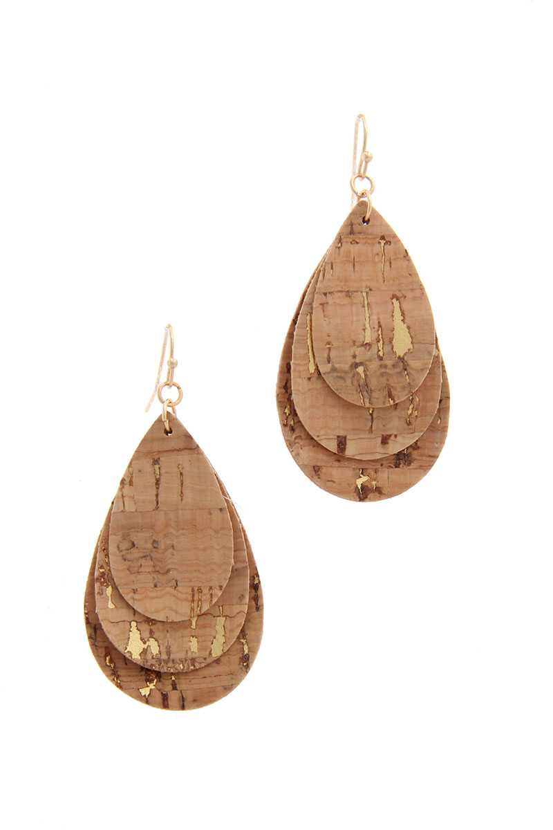 Cork Teardrop Shape Layered Drop Earring