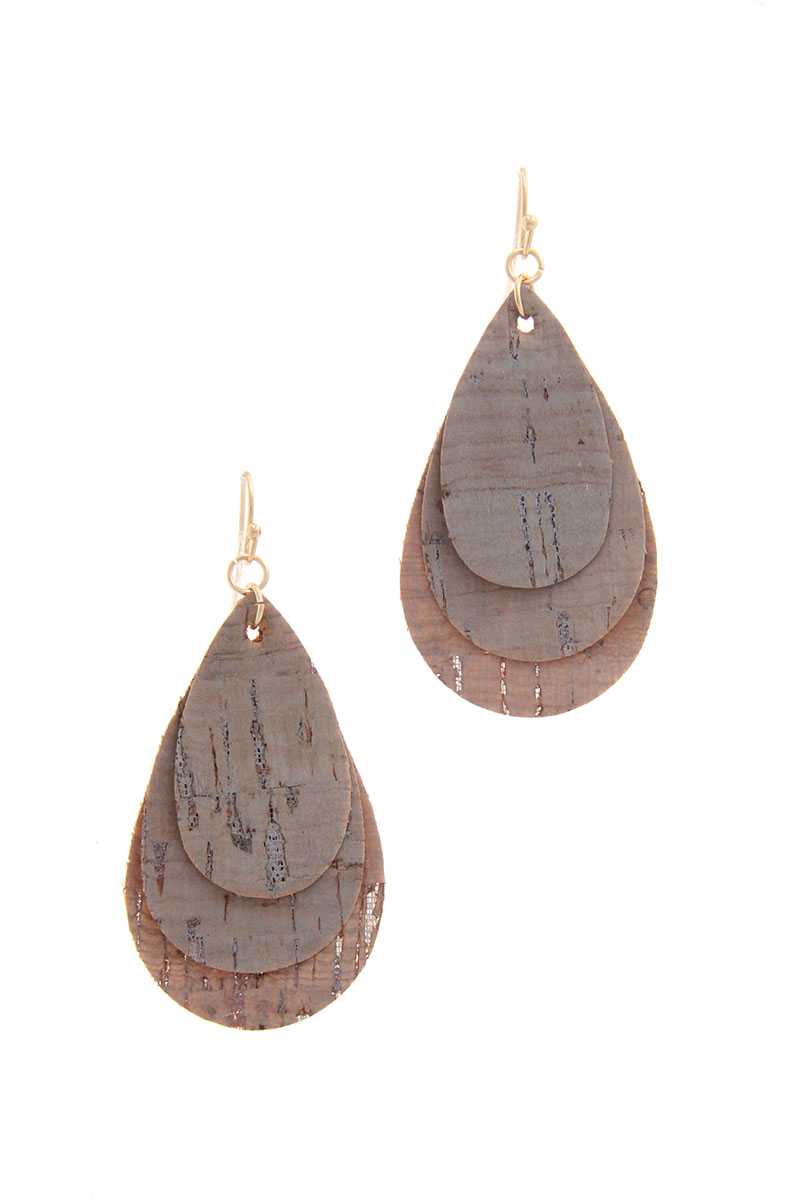 Cork Teardrop Shape Layered Drop Earring