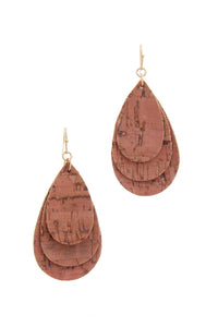 Cork Teardrop Shape Layered Drop Earring