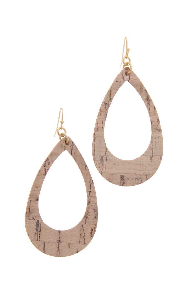 Cut Out Cork Teardrop Shape Drop Earring