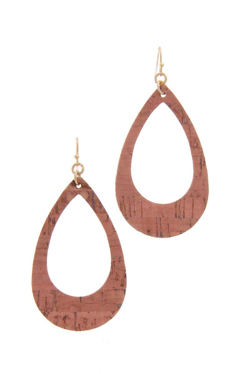 Cut Out Cork Teardrop Shape Drop Earring