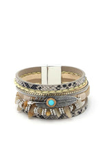 Load image into Gallery viewer, Metal Leaf Beaded Layered Magnetic Bracelet
