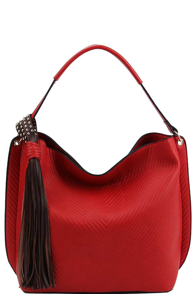 Trendy Chic Tassel Satchel with Long Strap