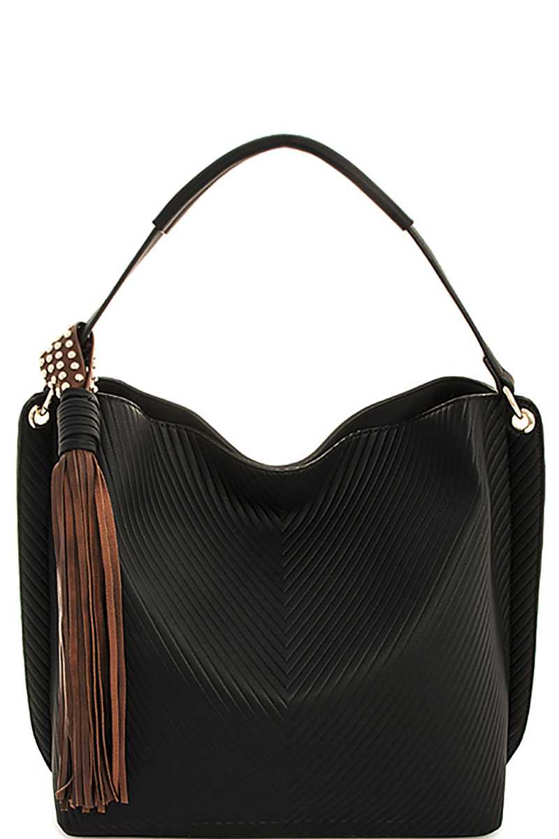 Trendy Chic Tassel Satchel with Long Strap