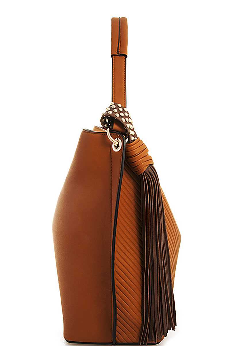 Trendy Chic Tassel Satchel with Long Strap