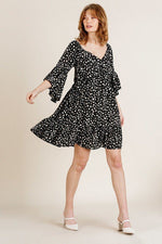 Load image into Gallery viewer, Dalmatian Print Ruffle Bell Sleeve Sweetheart Neckline Dress
