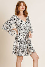 Load image into Gallery viewer, Dalmatian Print Ruffle Bell Sleeve Sweetheart Neckline Dress
