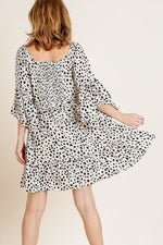 Load image into Gallery viewer, Dalmatian Print Ruffle Bell Sleeve Sweetheart Neckline Dress
