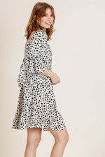 Load image into Gallery viewer, Dalmatian Print Ruffle Bell Sleeve Sweetheart Neckline Dress
