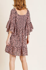 Load image into Gallery viewer, Dalmatian Print Ruffle Bell Sleeve Sweetheart Neckline Dress
