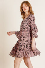 Load image into Gallery viewer, Dalmatian Print Ruffle Bell Sleeve Sweetheart Neckline Dress
