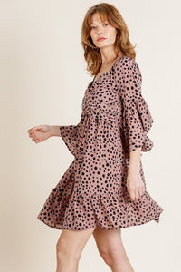 Dalmatian Print Ruffle Bell Sleeve Sweetheart Neckline Dress