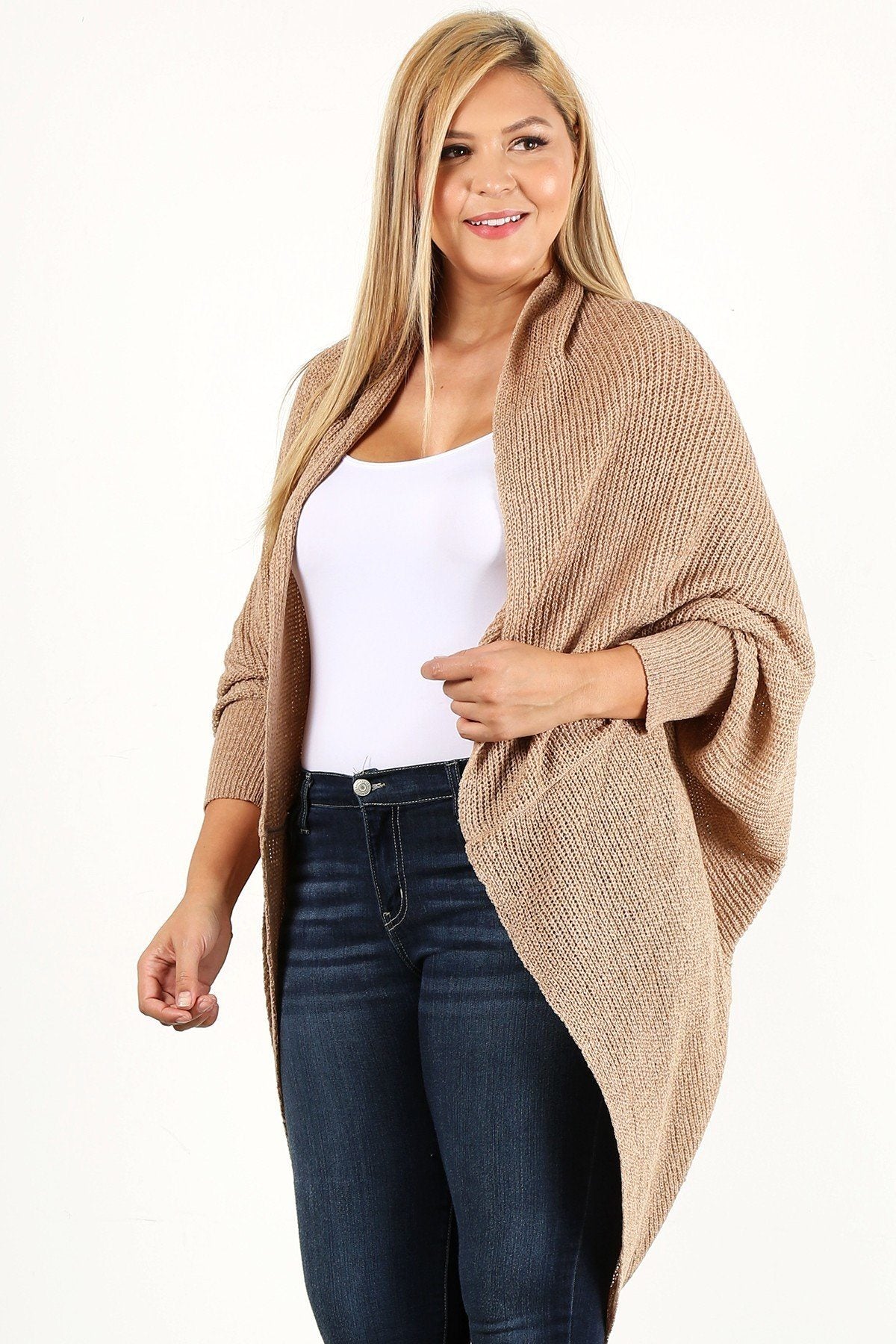 Solid Loose Knit Open Cocoon Cardigan