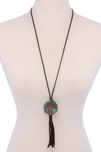 Oak Tree Suede Tassel Pendant Necklace