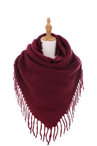 Stylish Solid Color Square Scarf With Fringe