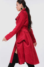 Load image into Gallery viewer, Waist Belt Tacked Faux Suede Coat
