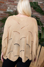 Load image into Gallery viewer, Round Neck Long Batwing Sleeve Scalloped Edge Sweater
