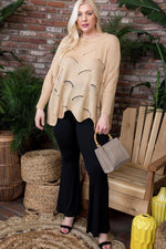 Load image into Gallery viewer, Round Neck Long Batwing Sleeve Scalloped Edge Sweater
