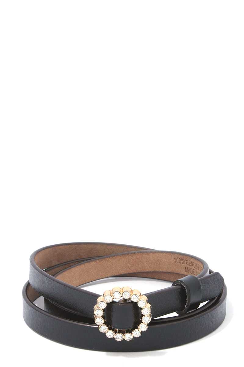 Rhinestone Buckle PU Leather Belt