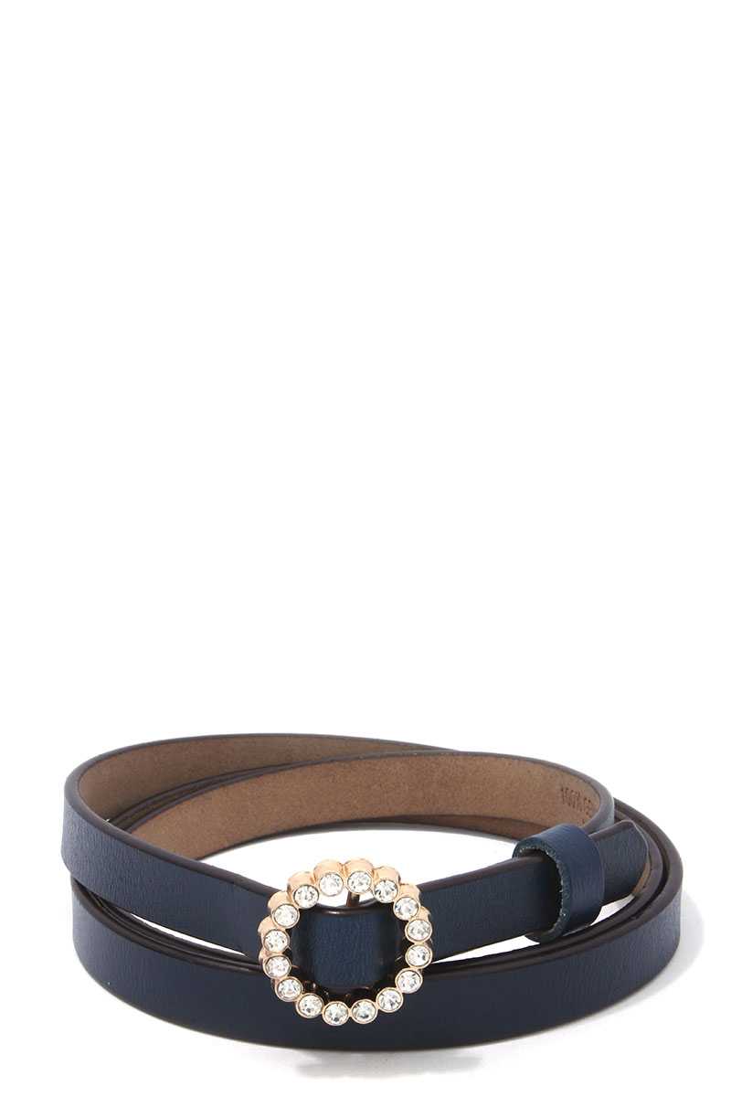 Rhinestone Buckle PU Leather Belt