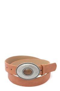 Oval Shape Metal Buckle Pu Leather Belt