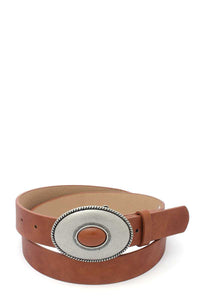 Oval Shape Metal Buckle Pu Leather Belt