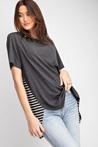 Short Sleeves Rayon Mix And Match Striped Contrast Top