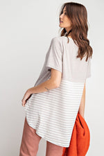 Load image into Gallery viewer, Short Sleeves Rayon Mix And Match Striped Contrast Top
