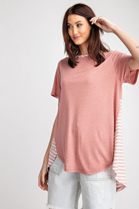 Short Sleeves Rayon Mix And Match Striped Contrast Top