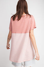 Load image into Gallery viewer, Short Sleeves Rayon Mix And Match Striped Contrast Top
