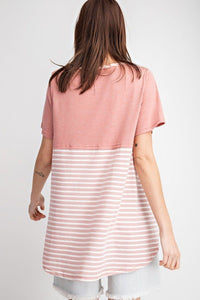 Short Sleeves Rayon Mix And Match Striped Contrast Top