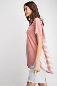 Short Sleeves Rayon Mix And Match Striped Contrast Top